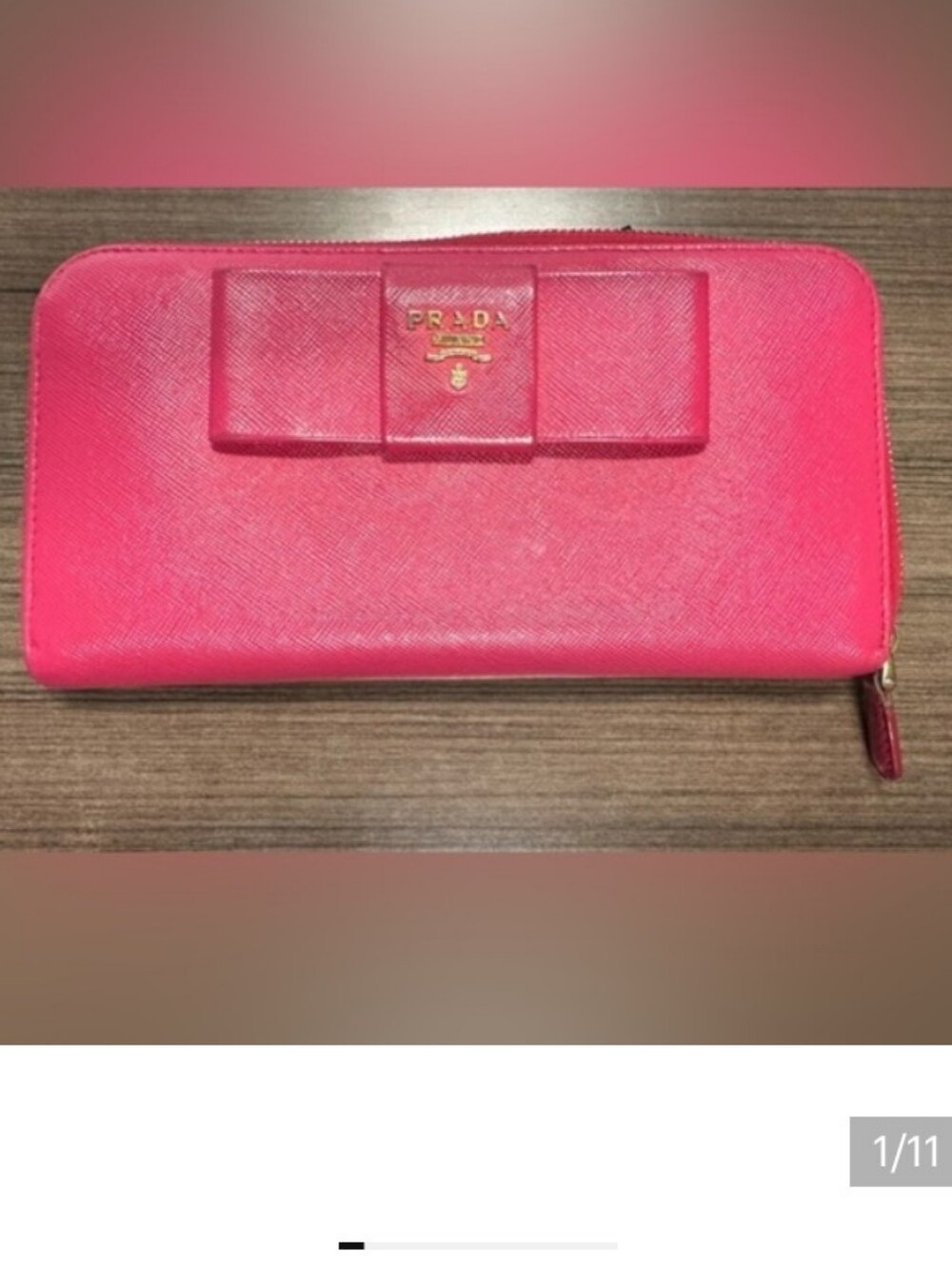 Prada Fuchsia Bow Full Size Zip-Around Wallet W/COA Gorgeous Condition